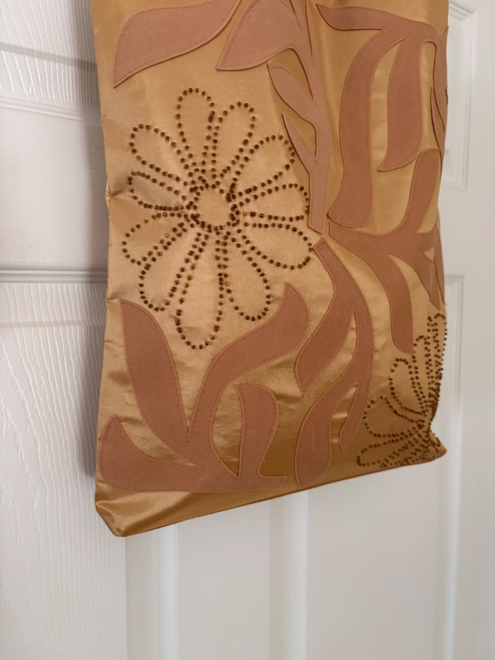 Vintage 90s Style Satin Applique Tote Bag Beaded Floral Shoulder Purse - Picture 4 of 9